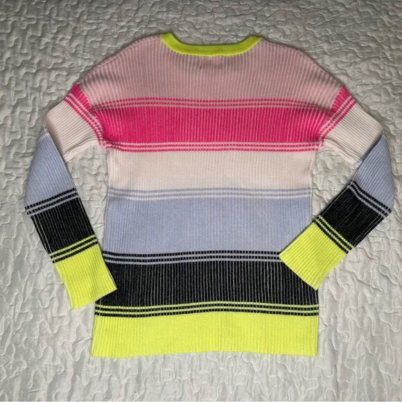 WISPR By Brodie Neon Pastel Colorblock Ribbed Knit Crewneck Striped Sweater M - Picture 10 of 10